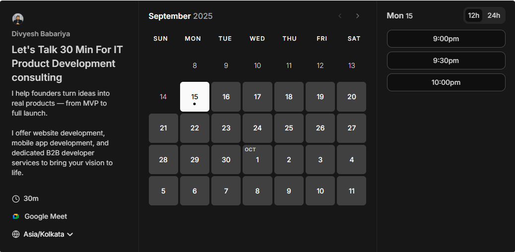 Calendar booking interface